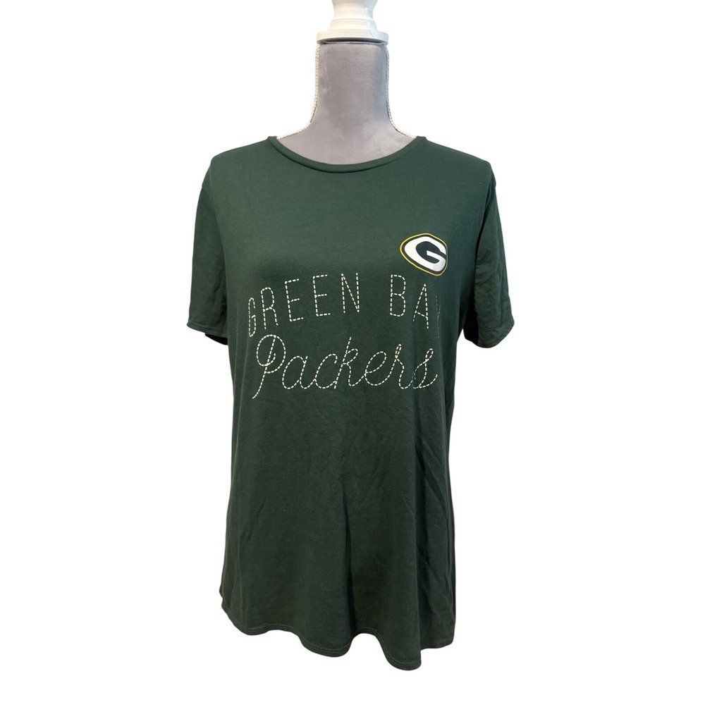 NFL Women's Sz Large Green Bay Packers NFL Football T-Shirt Top Stitch‎ Font